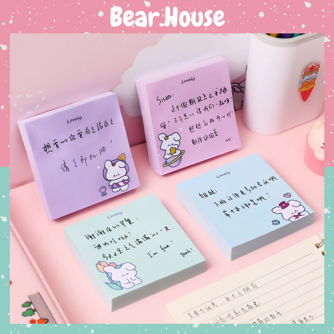 Giấy note, giấy ghi chú 80 tờ hình vuông pastel đáng yêu bear.house