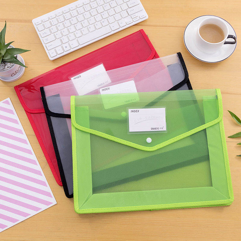 Túi Nút Bấm Lập Thể B4/A4 Túi Đựng Tài Liệu Hồ Sơ Giấy Kiểm Tra Thẻ Danh Thiếp Có Nhãn Sức Chứa Lớn Trong Suốt Túi Tài Liệu FC