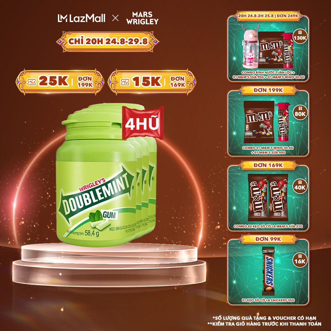 Combo 4 hũ kẹo Sing-gum Doublemint hương bạc hà hũ 40 viên