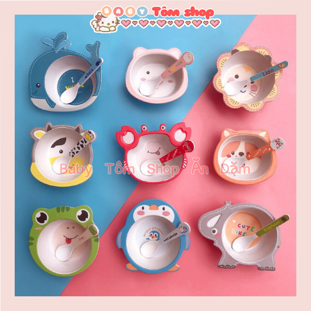 Bát ăn dặm sợi tre hình con vật dung tích 150ml đến 200ml cho bé,Baby Tôm