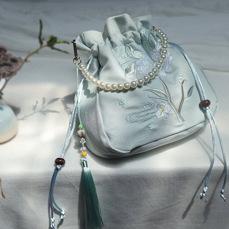 Chính Hãng Nghệ Thuật Phong Cách Trung Hoa Hán Phục Qipao Velvet Thêu Túi Đựng Điện Thoại Di Động Tua Rua Tua Rua Dây Rút Túi Vải Nhỏ Đeo Chéo Cầm Tay