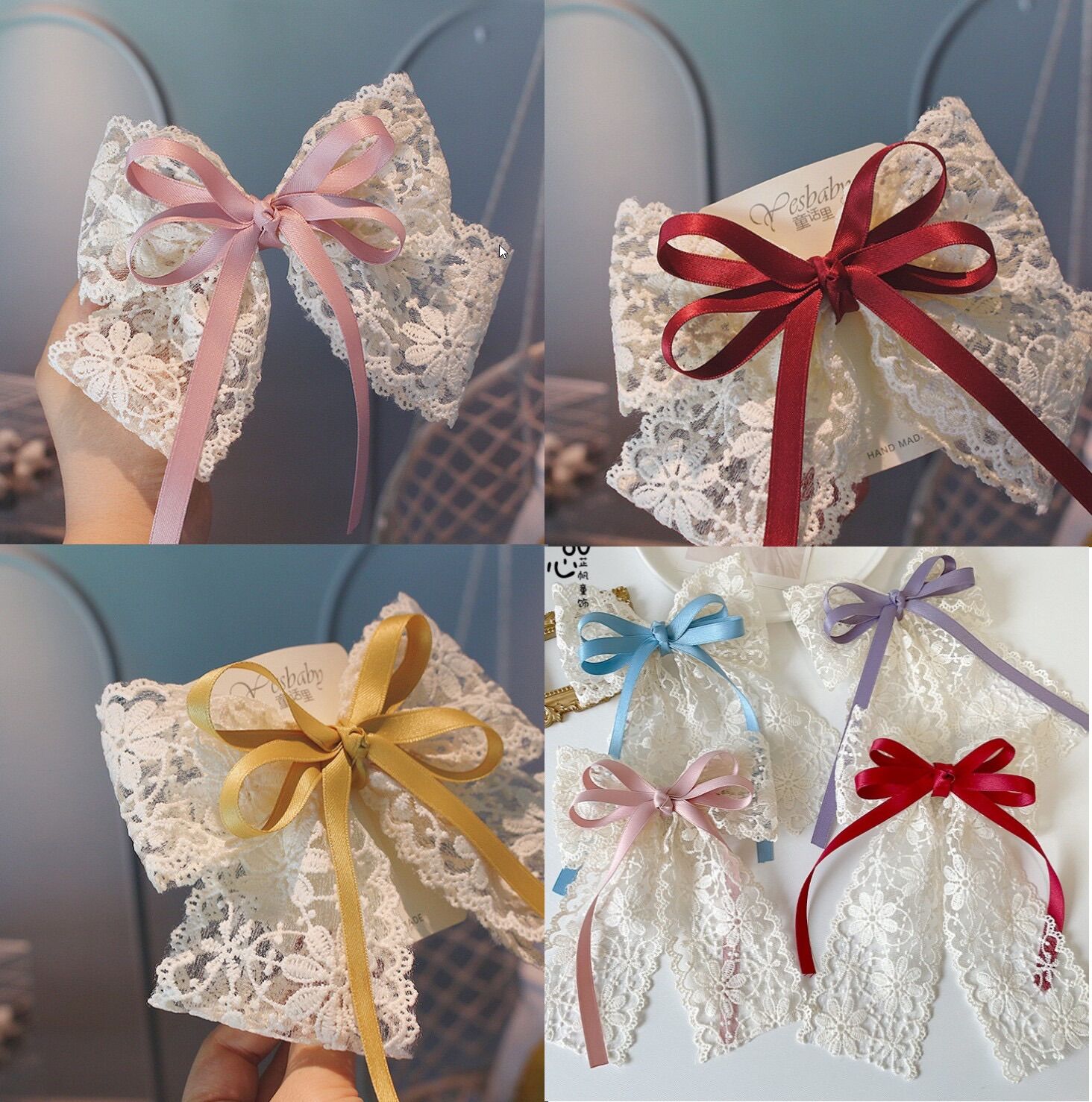 Kẹp ren nơ tiểu thư vintage cho bé gái