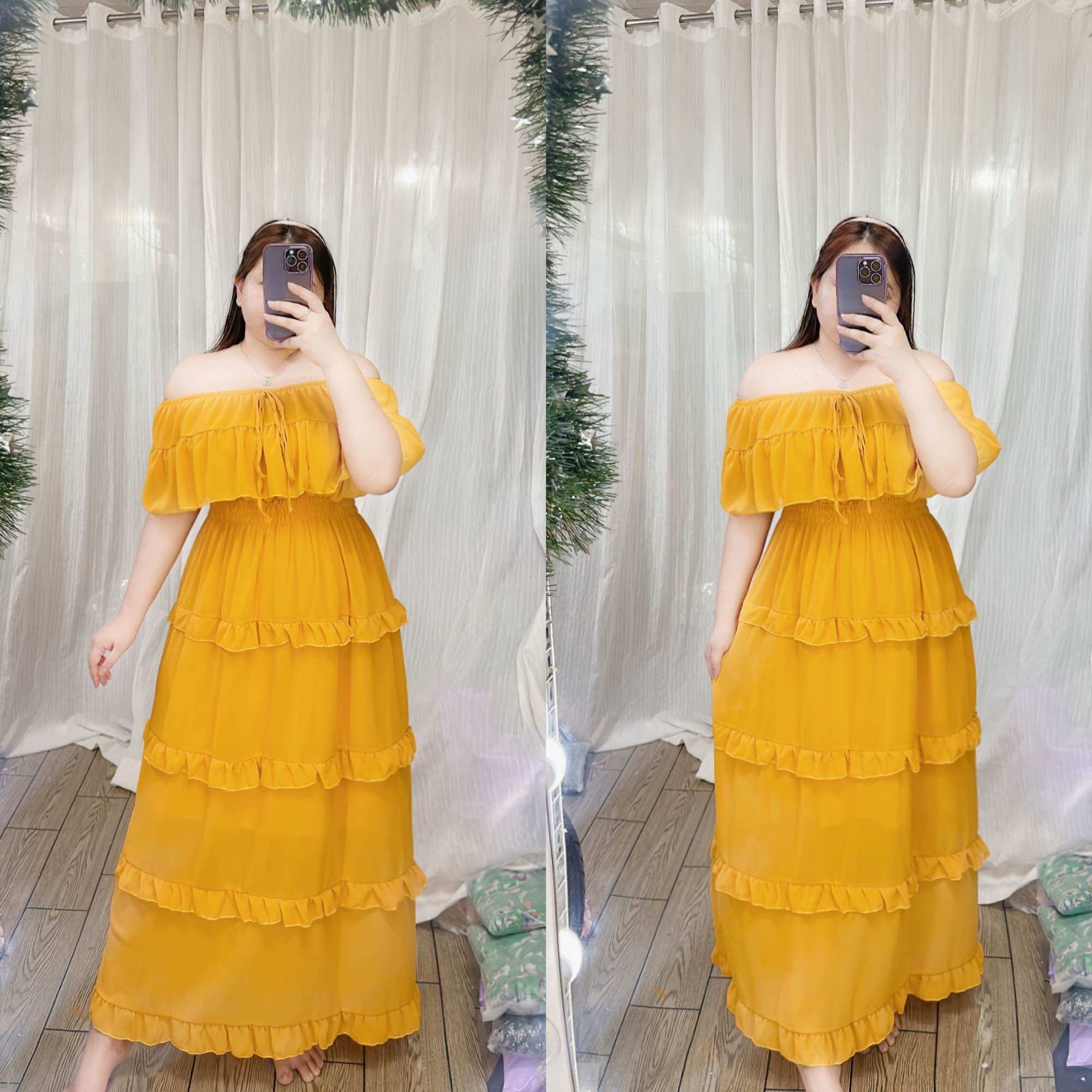 [Bigsize 60-90kg] Đầm maxi trễ vai bèo