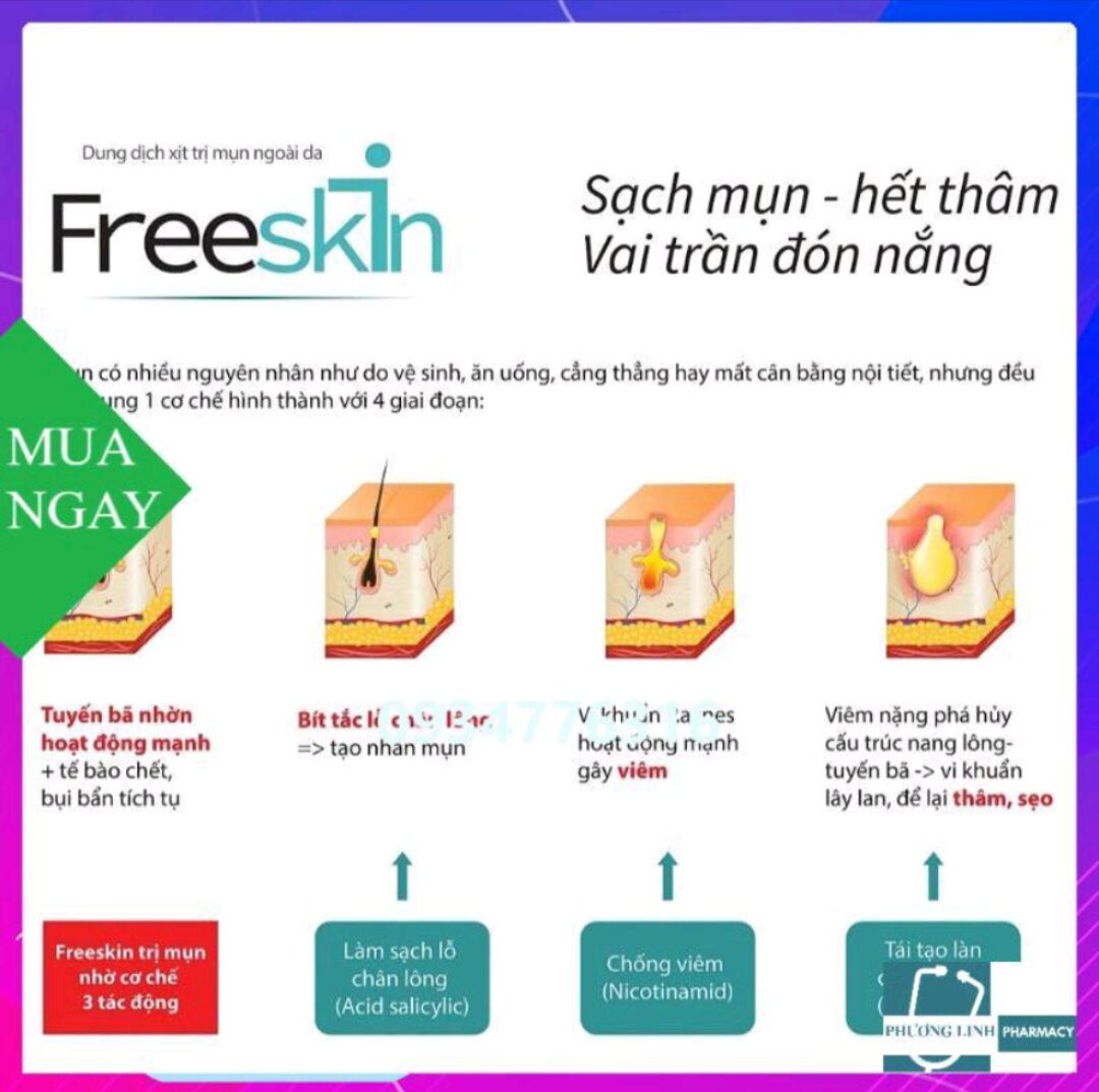 Freeskin dung dịch xịt mụn 80ml và gel tắm 250ml