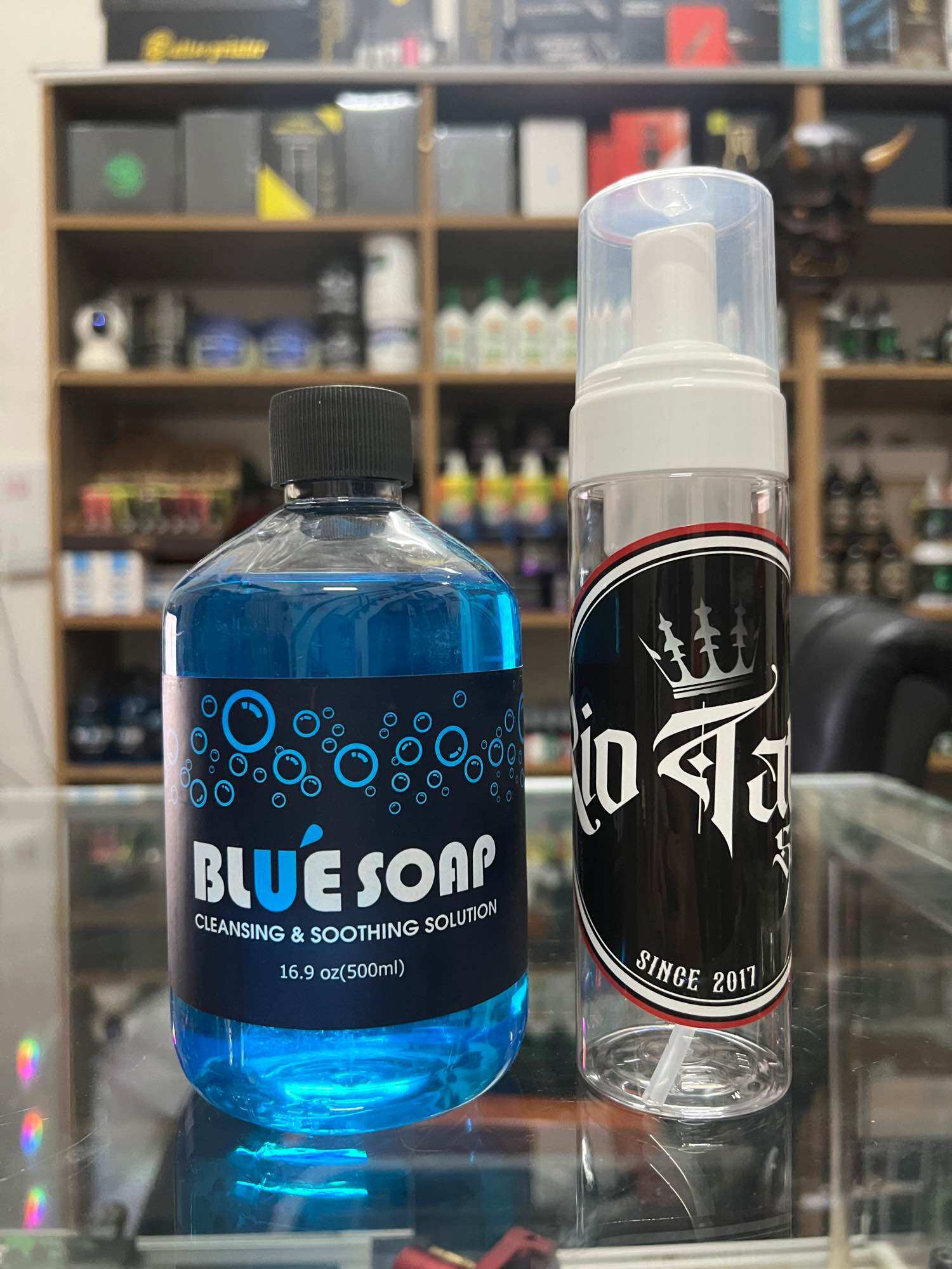 Nước rửa hình xăm Blue soap tặng kèm chai tạo bọt