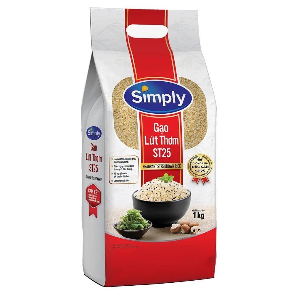 Chỉ 48.800 đ/kg túi hút chân không gạo lứt thơm st25 simply
