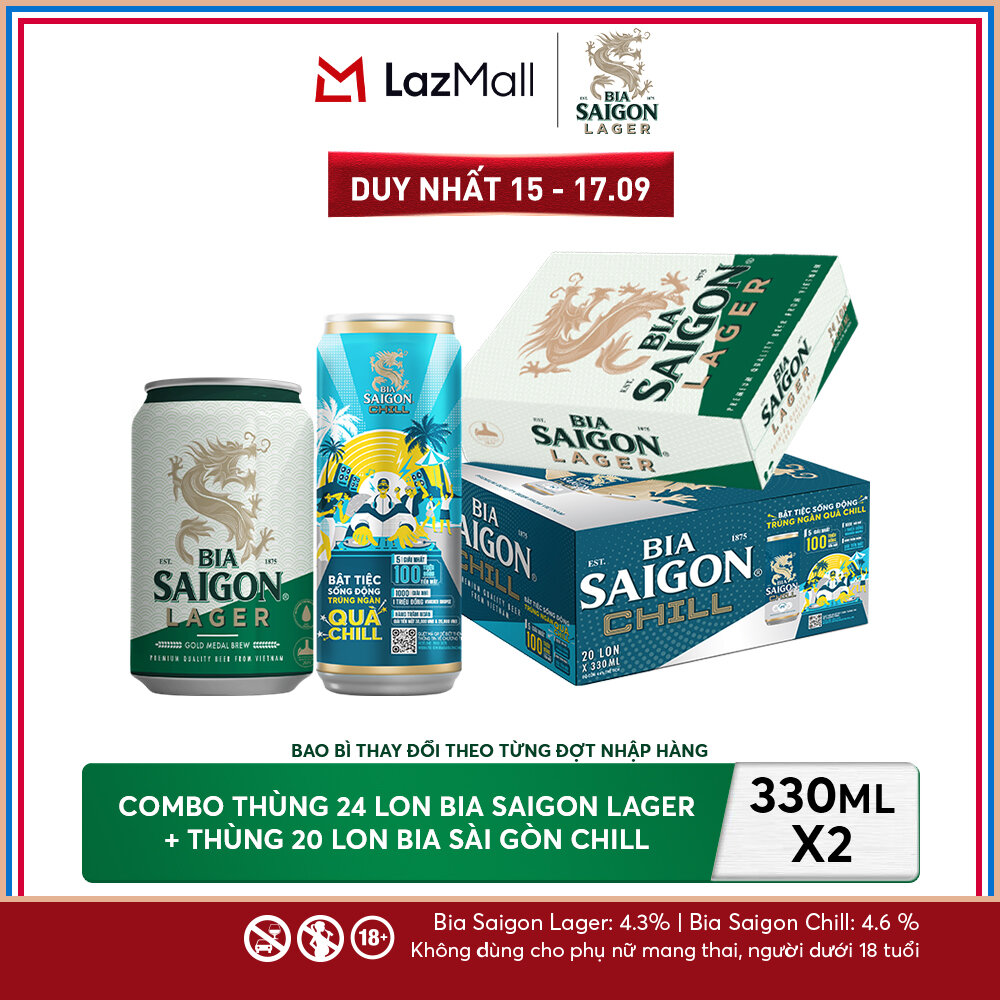 Nồng Độ Cồn 4.3% - Combo 1 Bia Saigon Lager 330ml + Nồng Độ Cồn 4.6% - 1 Bia Sài Gòn Chill 20 Lon 330ml
