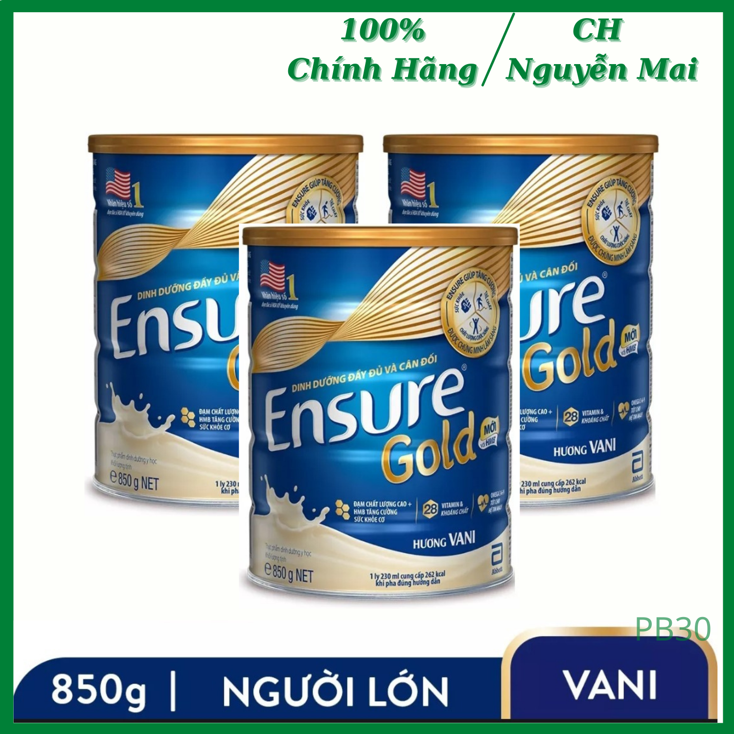 Combo 3 lon sữa bột ensure gold hương vani 850g -
