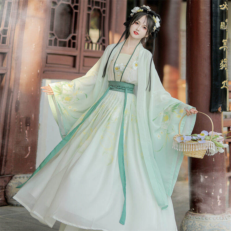 Váy Xếp Ly Hanfu Cổ Trang Cho Nữ, Váy Xếp Ly Một Mảnh Thêu Công Phu, Váy Hanfu Thường Ngày, Váy Hanfu Phong Cách Cổ Điển