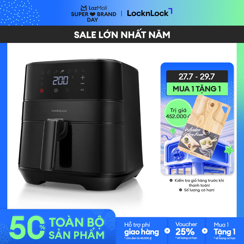 Nồi chiên không dầu LockLock cao cấp EJF284BLK 5.5L - 8 chế độ nấu, Công nghệ đối lưu 360° , Màu đen - Hàng Chính hãng - bảo hành 2 năm