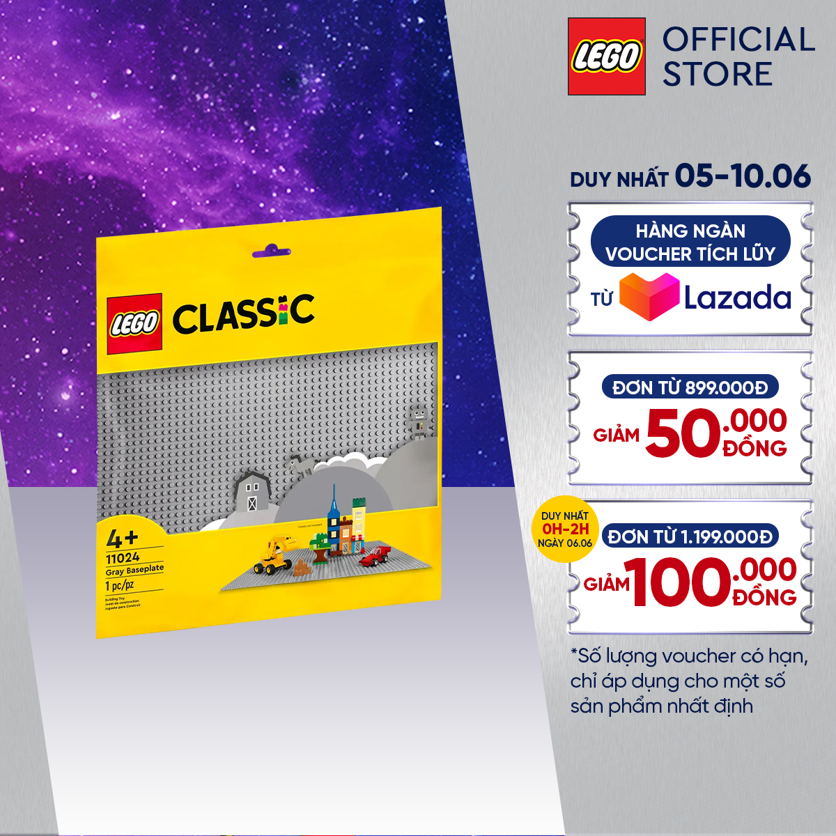 LEGO CLASSIC 11024 Đồ Chơi Lắp Ráp Đế Lắp Ráp Màu Xám (1 chi tiết)