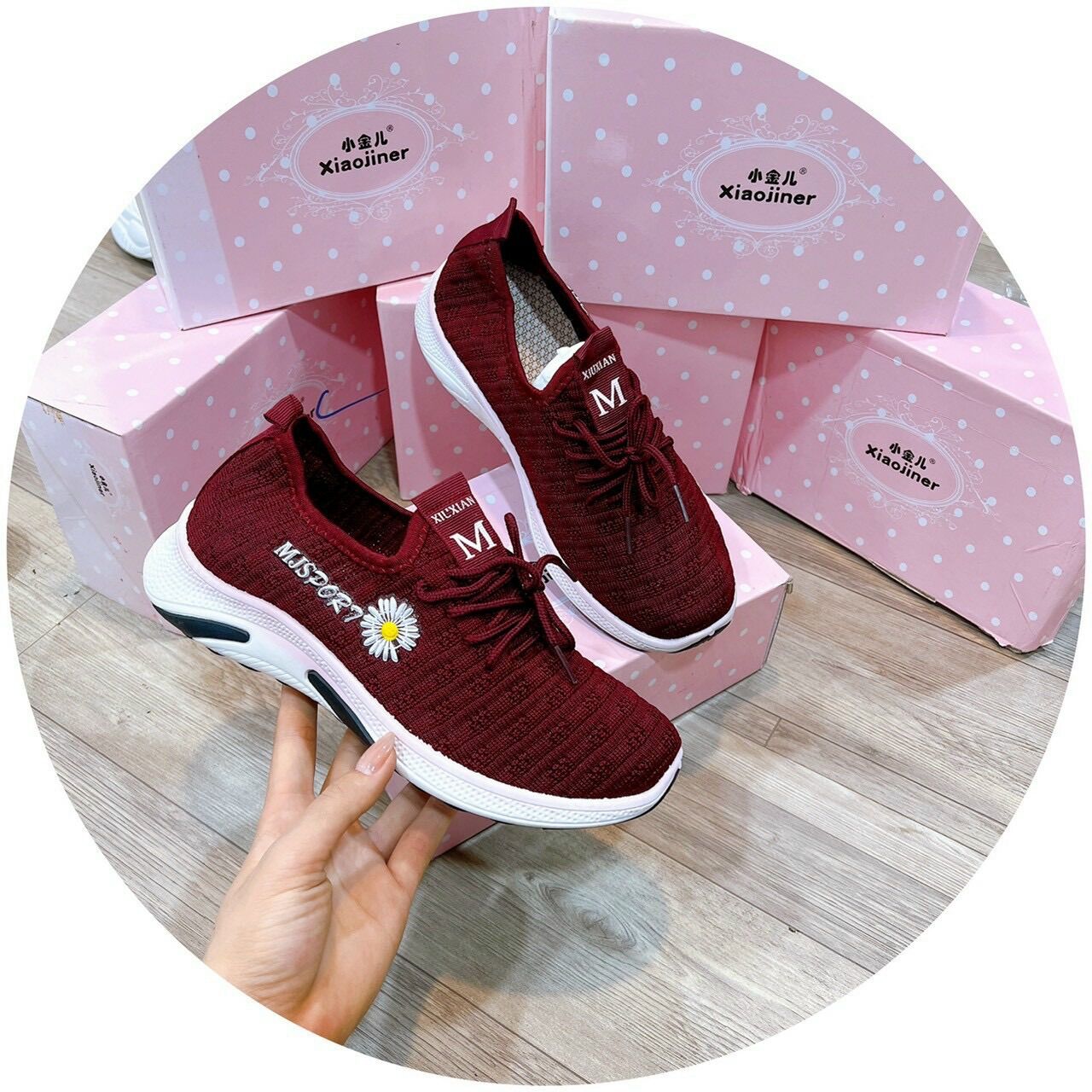 Giày thể thao nữ sneaker nữ hoạt tiết hoa cúc chạy bộ vải mềm siêu nhẹ siêu êm 2022