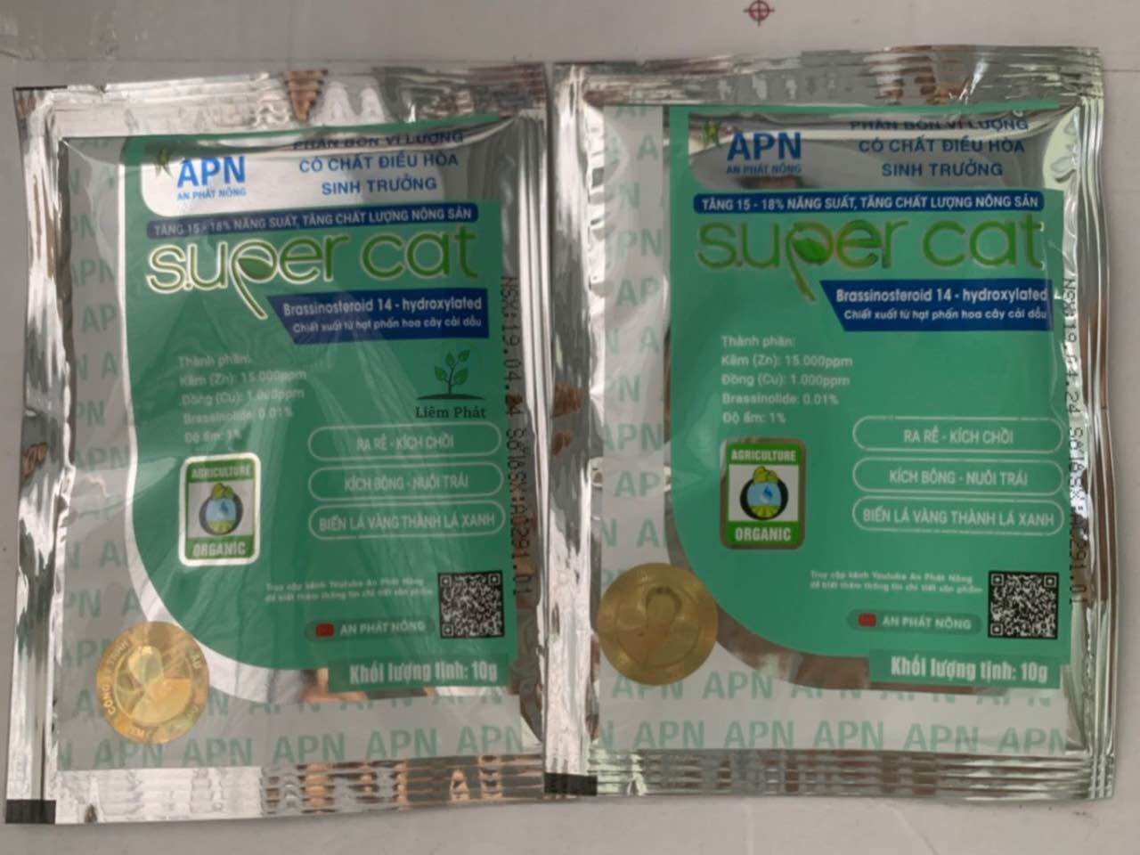 1 gói chất điều hoà sinh trưởng super cat, 1 gói sử dụng cho 32lit nước. HDSD có ở hình sau.