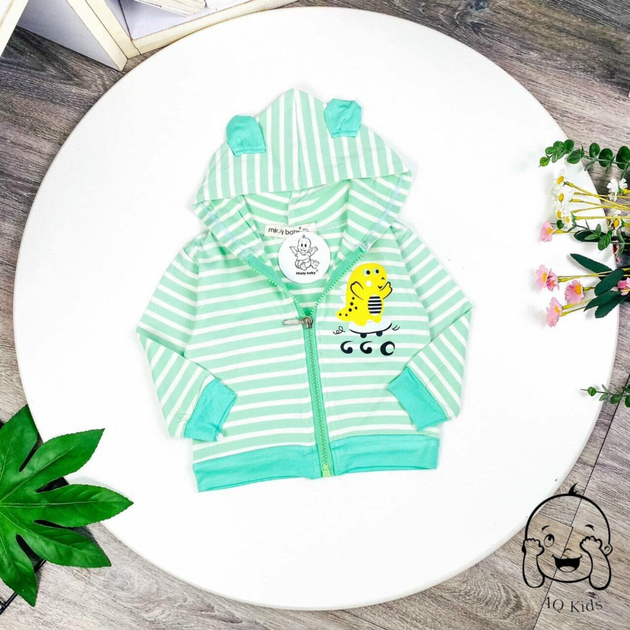 Áo khoác minkymom sọc phối hoạ tiết cực xinh cho bé