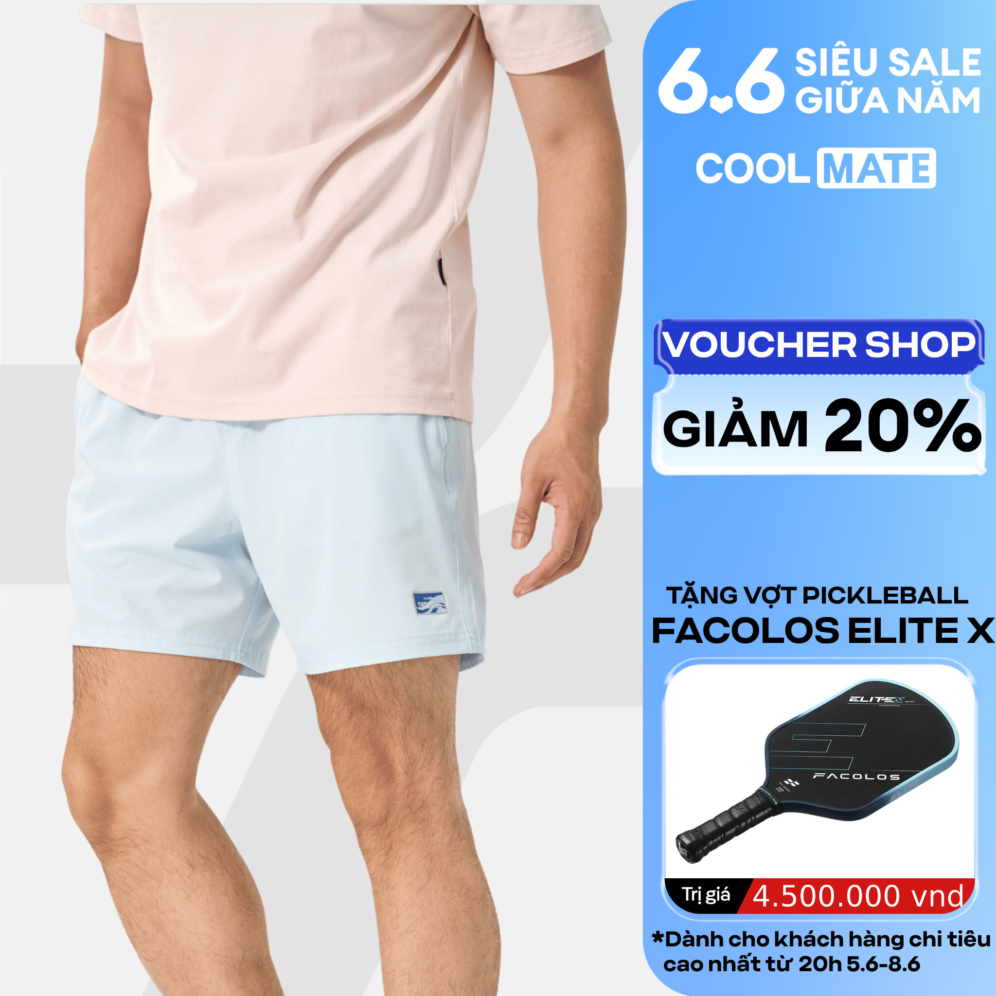 Quần shorts nam Summer Cool mềm mại, thoáng mát, thấm hút, nhanh khô 7inch 2 lớp Coolmate