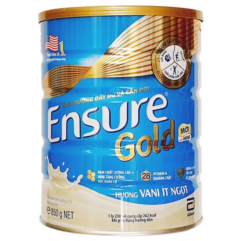 Sữa bột ensure gold ít ngọt hương vani 850g
