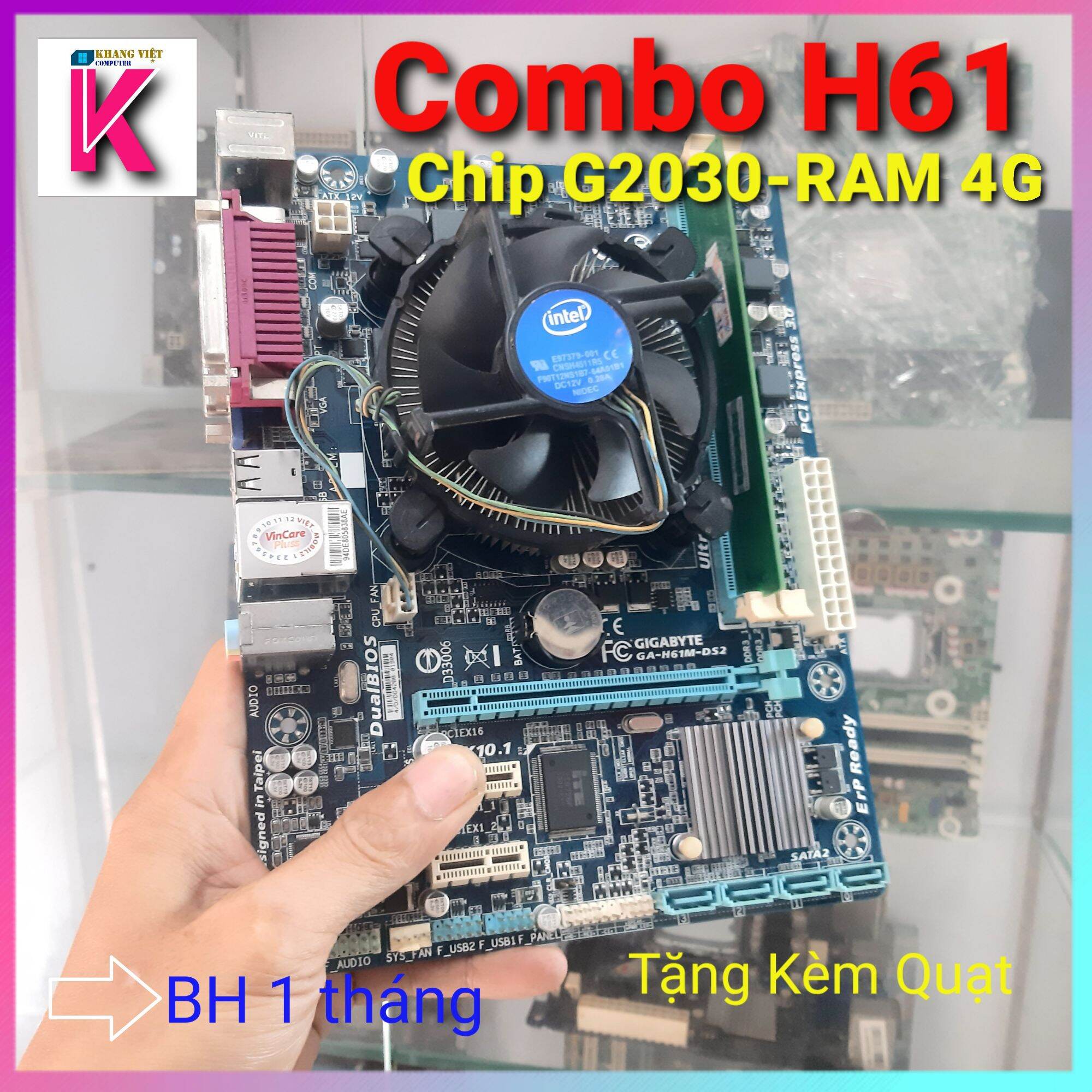 [HCM]Combo Main H61 CPU G2030/G2020 Ram 4G,  tháo máy sáng trưng chạy Full