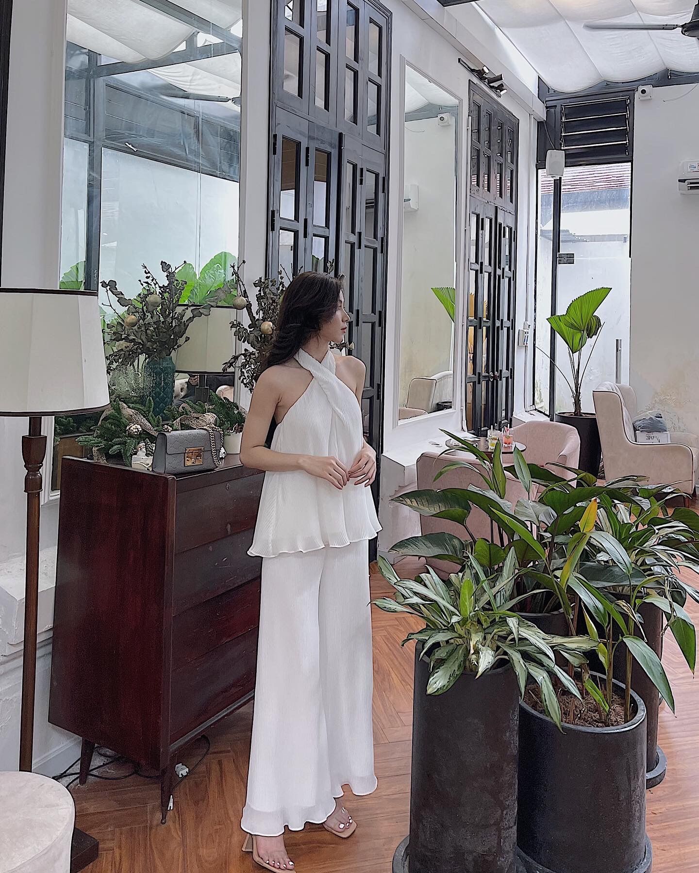 Set Lani voan lụa cao cấp- áo chéo cổ - quần ống suông