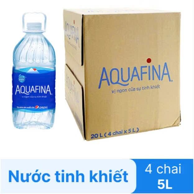 nước suối AQuafina(thùng 4chai 5lit )là nước suối tinh khiết nhãn xanh chai nhựa thích hợp cho mọi gia đình