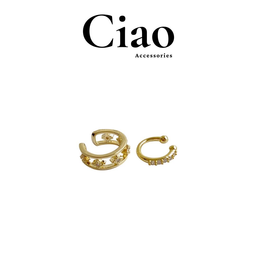 Set 2 khuyên vành tai, kẹp vành tai mạ bạc lấp lánh Ciao accessories