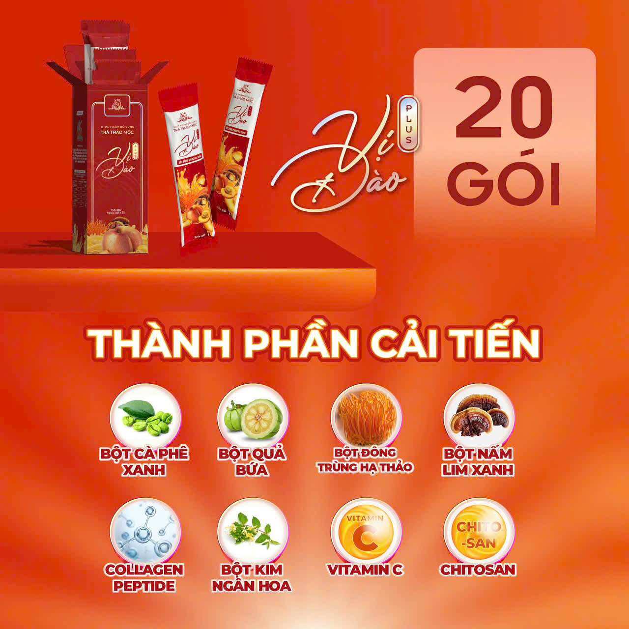 Mẫu mới (tặng 1 Trà sen Cô Ba)Trà Thảo mộc vị Đào giảm cân đông anh chính hãng hộp 20 gói