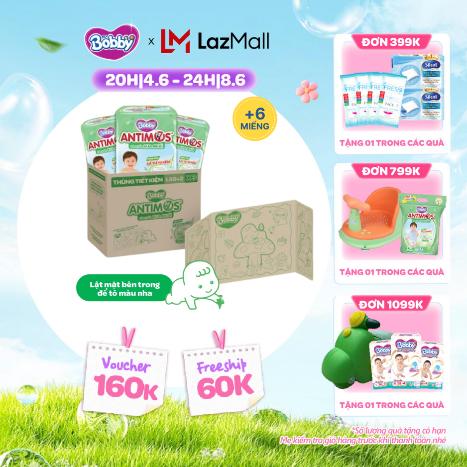 [QUÀ TẶNG HẤP DẪN TỪ 9-10.6][THÙNG TIẾT KIỆM TÔ MÀU] Combo 3 gói tã Quần Xua Muỗi Bobby Antimos – Hàng rào Sả tự nhiên Bye Muỗi 8H - L50+2