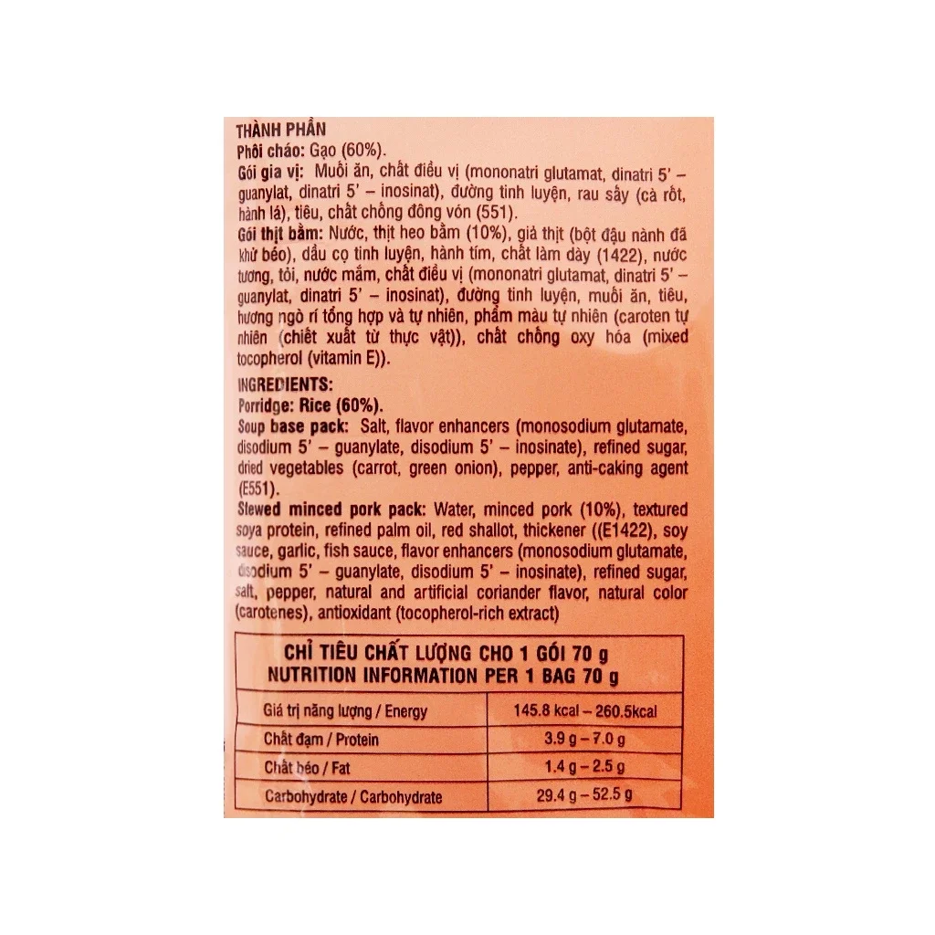 10 gói cháo thịt bằm vifon 70g( co goi thịt bằm thật)