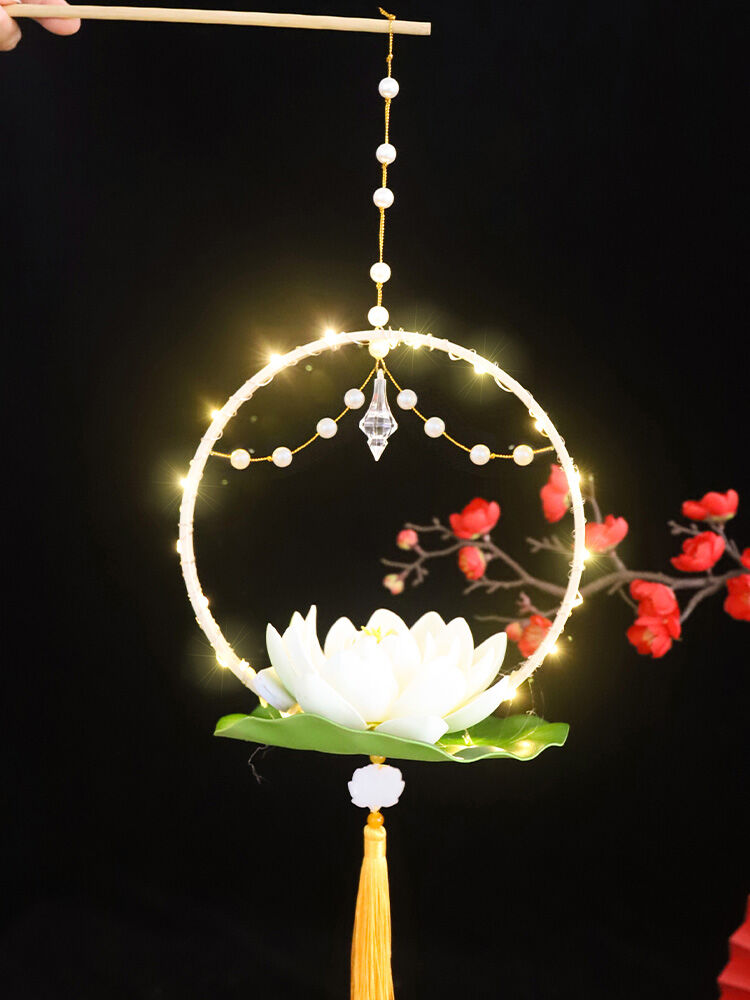 Tết trung thu đèn lồng trẻ em túi vật liệu diy thủ công đèn hoa sen phát sáng xách tay phong cách cổ đèn hoa sen cầm tay đèn lồng