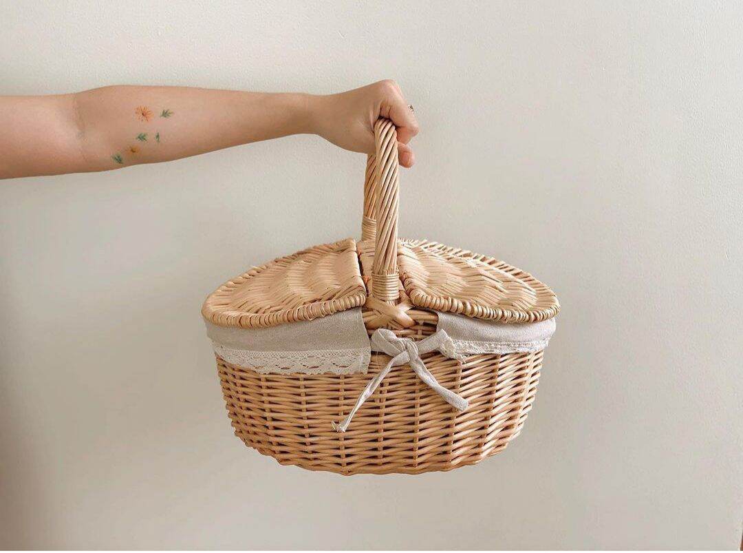 Giỏ mây đan picnic có nắp