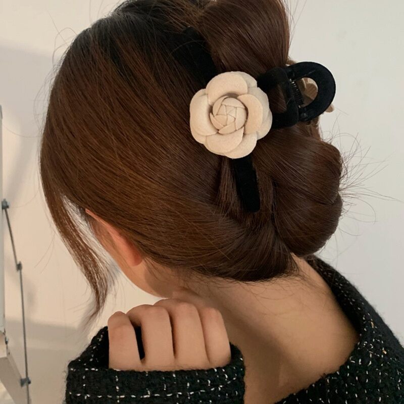 Set 2 Kẹp tóc hoa trà 🌸 Kẹp tóc Hàn Quốc Lụa - Kẹp càng cua hoa lụa thanh lịch