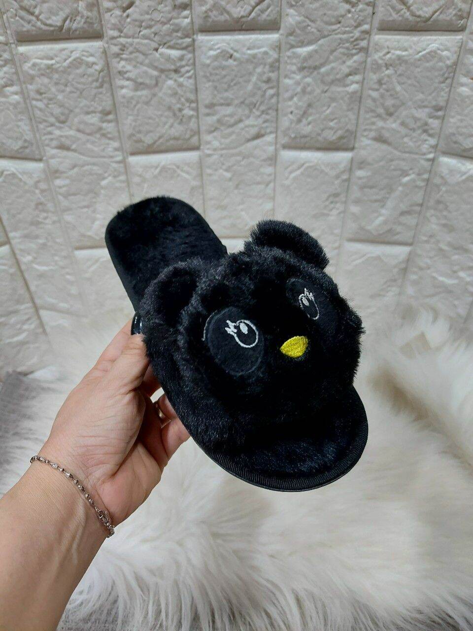 [HCM]Dép bảng ngang nữ lông gấu Panda