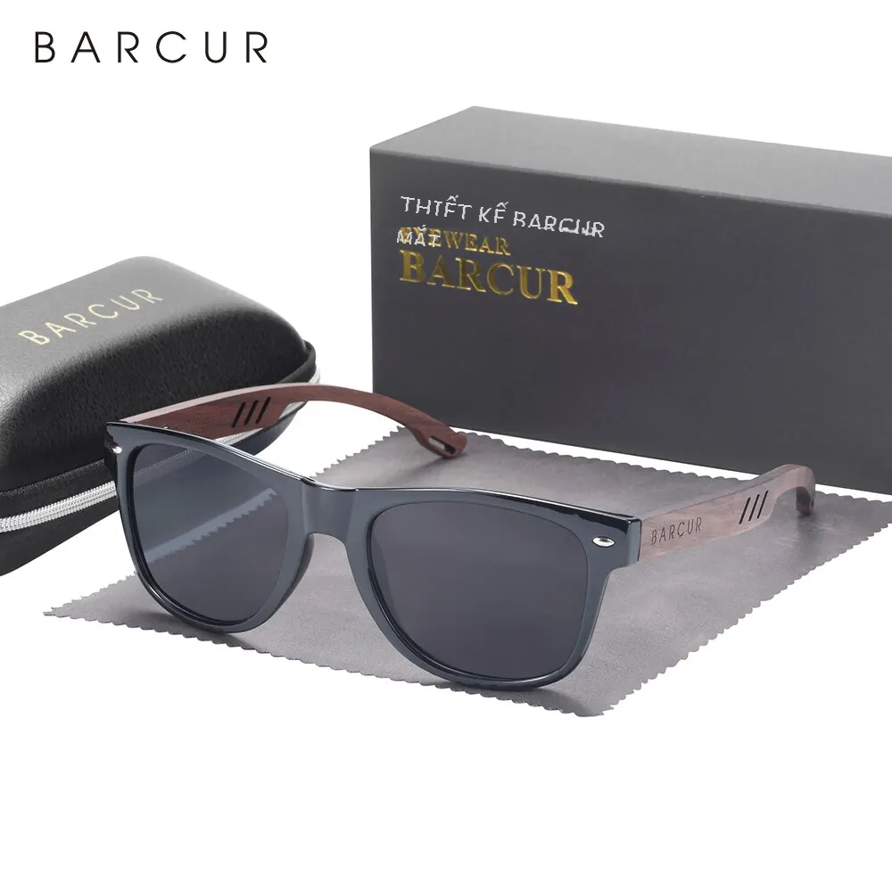Barcur gỗ thiết kế kính mặt trời người đàn ông tự nhiên óc chó Kính mát phụ nữ kính mắt phân cực Kính Bảo vệ UV Kính