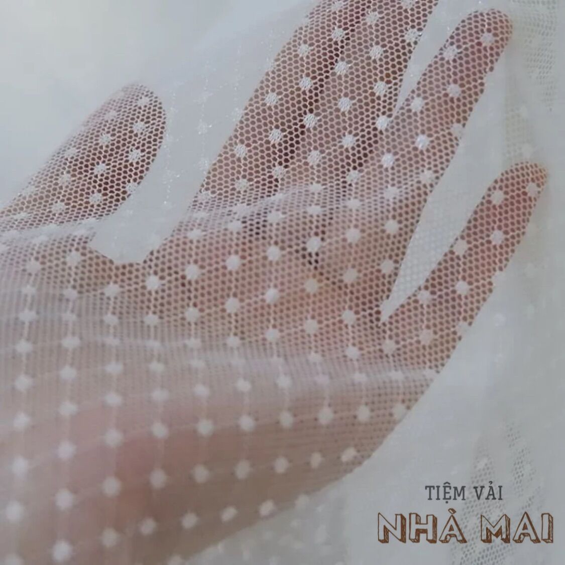 Lưới Trắng Mềm Dệt Chấm Bi Chéo