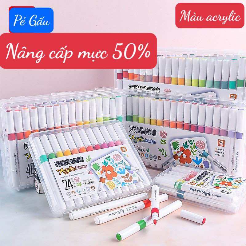 Bộ 120 Bút màu cao cấp Acrylic marker 120/100/80/60/48/36/24/12 màu ko lem trên giấy, vẽ được trên n