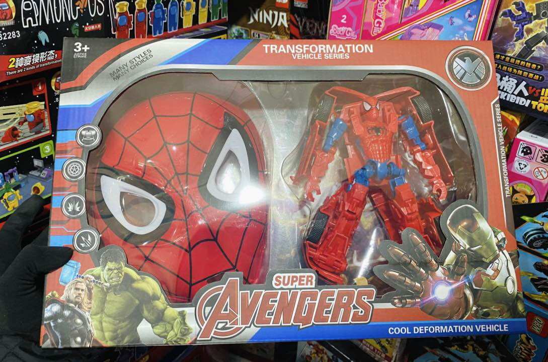 6601a đồ chơi lắp ghép biến hình ô tô robot siêu nhân người nhện spider man 564-884
