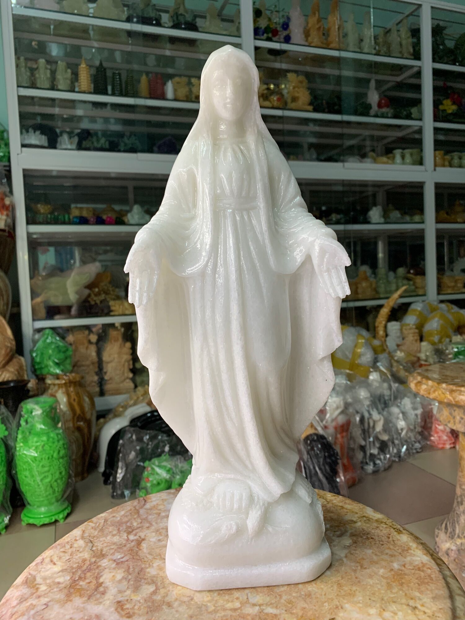 Tượng đức mẹ maria đá cẩm thạch trắng - cao 40cm