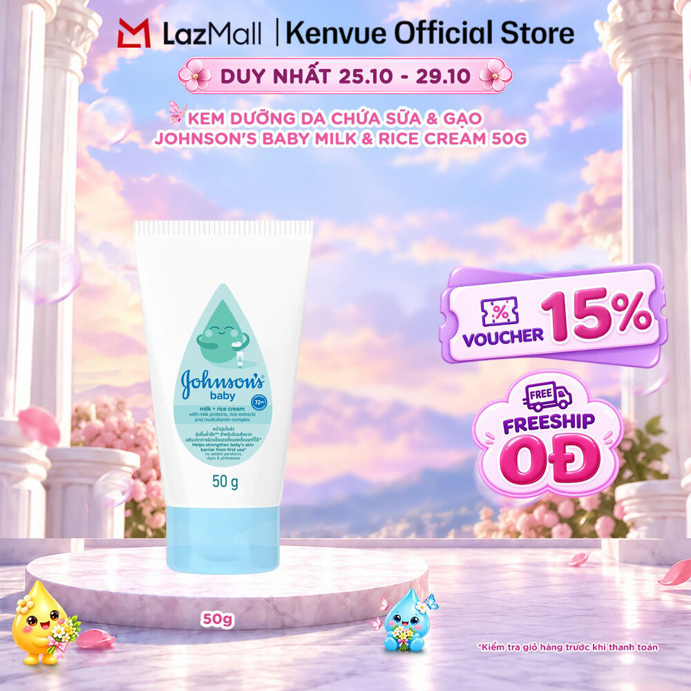 Kem dưỡng da chứa sữa  gạo Johnson's Milk  Rice Baby Cream 50g