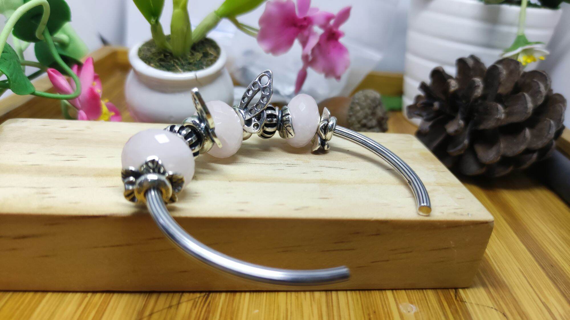 GauBee Charm bạc 925 kiềng C sọc tb xỏ