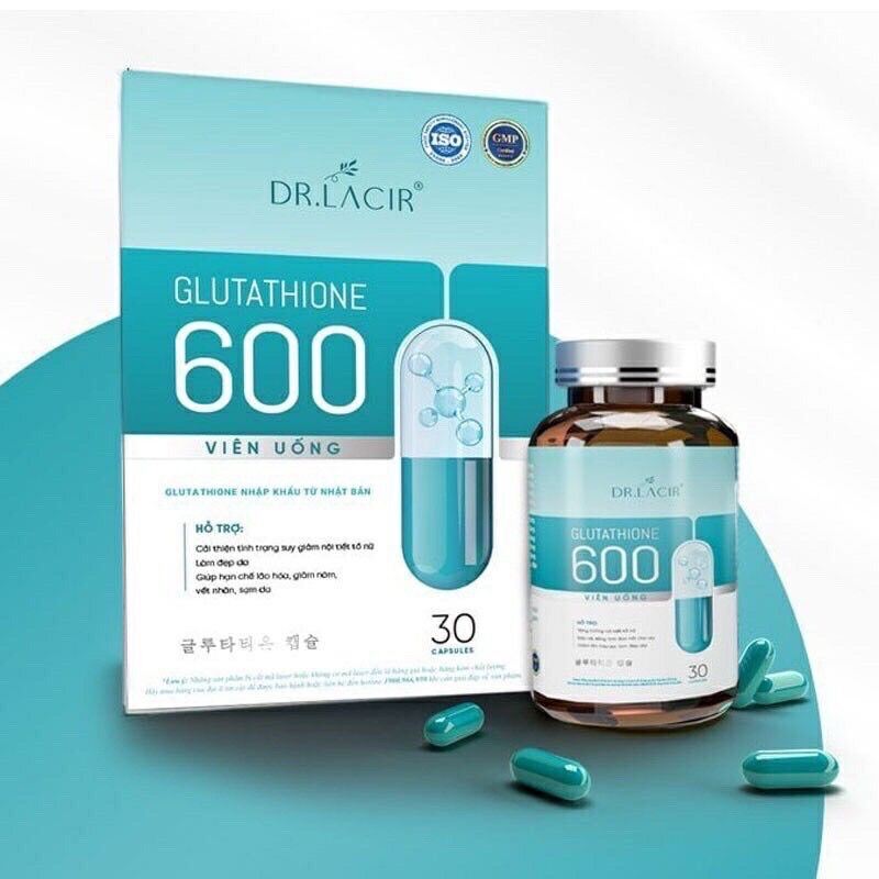 Viên Uống Glutathione 600 DrLacir,Hộp 30 viên ,hạn chế lão hoá da,nếp nhăn, tăng nội tiết tố nữ,hộp 30 viên