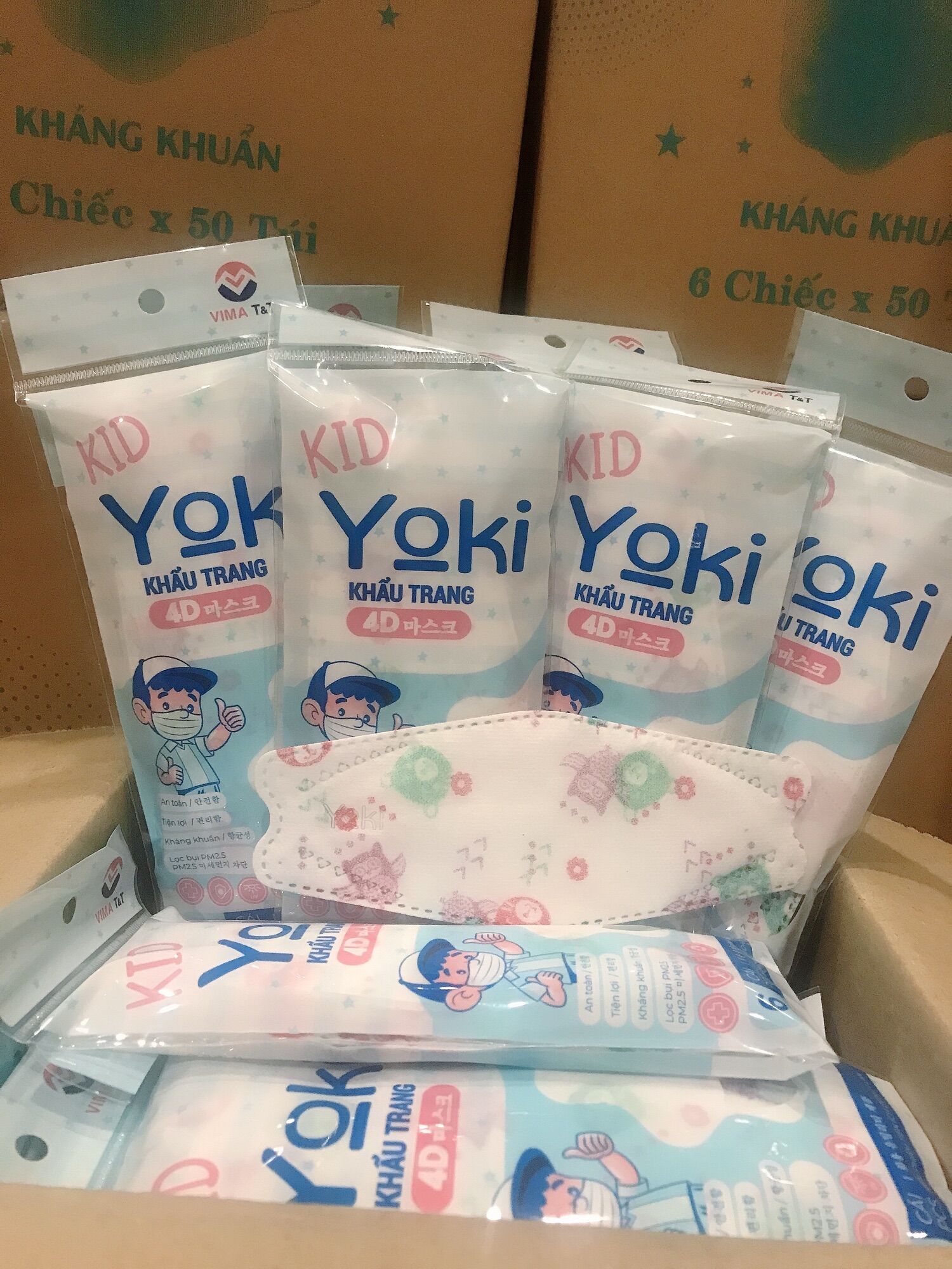 Combo 10 bịch (60 cái) khẩu trang trẻ em yoki kháng khuẩn
