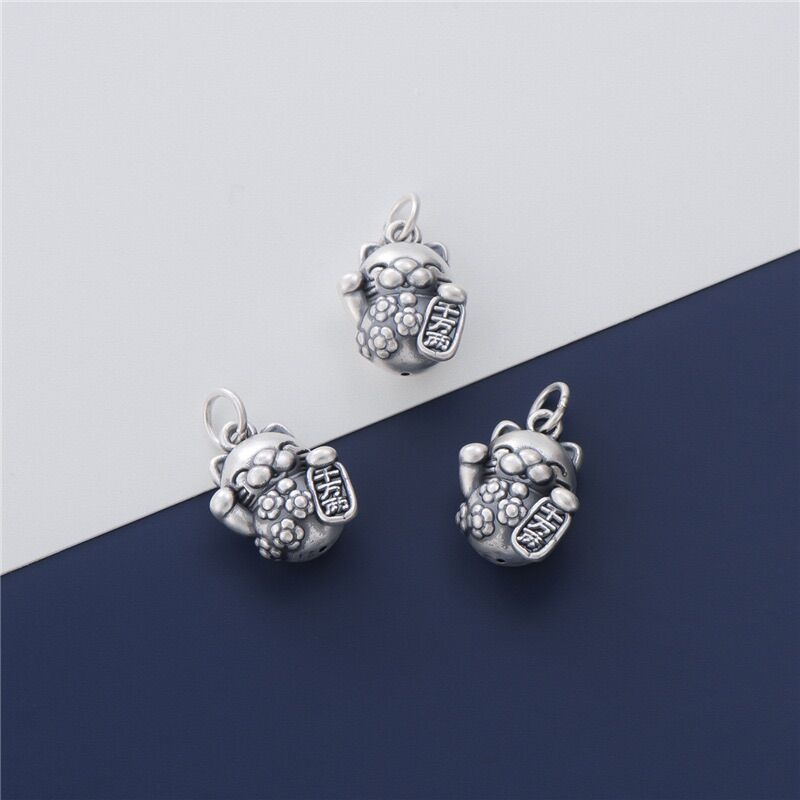 [S925] Charm bạc 3D mèo chiêu tài - MH770
