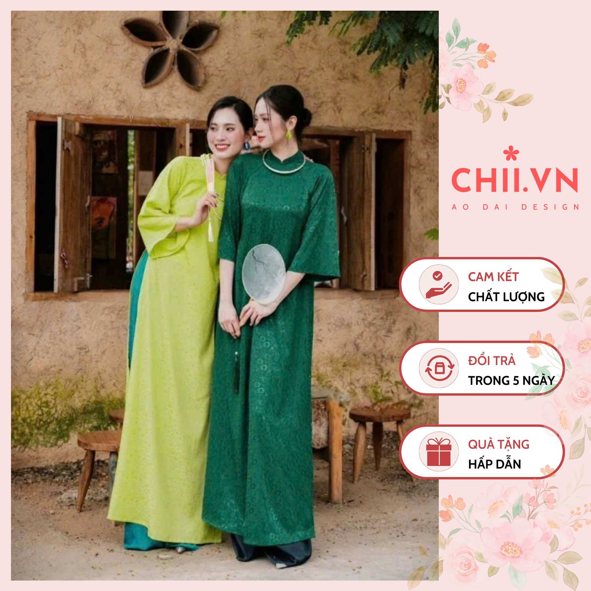 Áo dài gấm xưa dáng suông tết 2024 chất liệu gấm tơ cao cấp