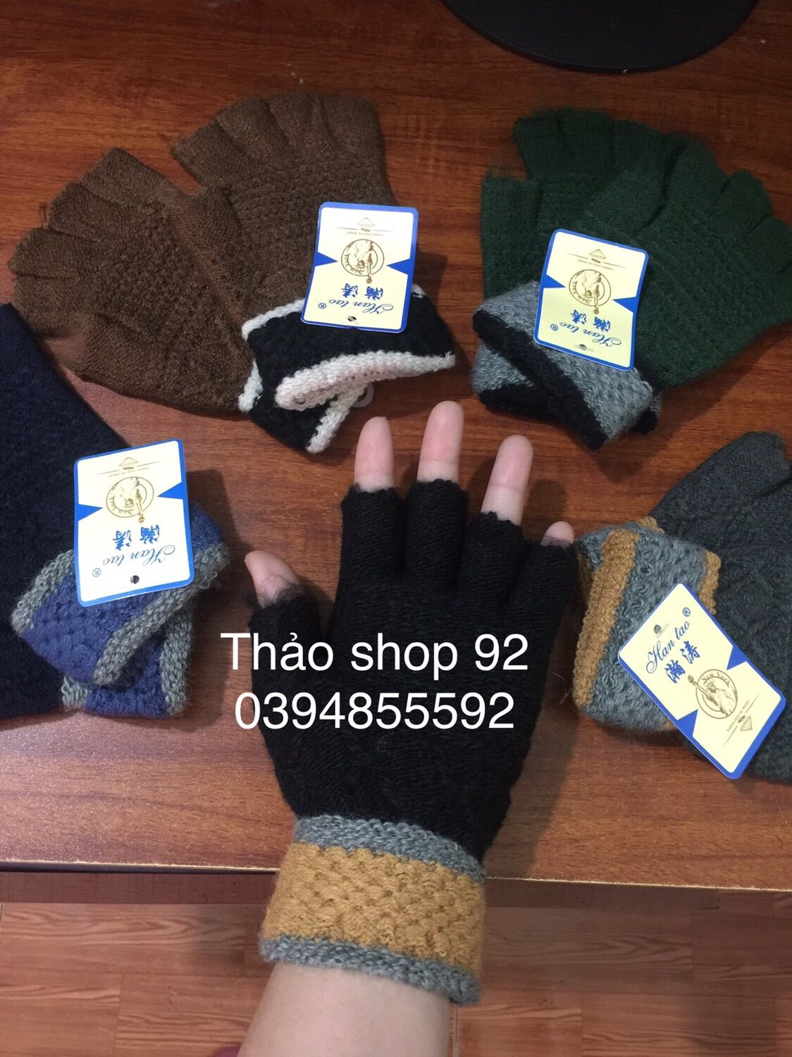 Găng tay len hở ngón nam/nữ siêu dày
