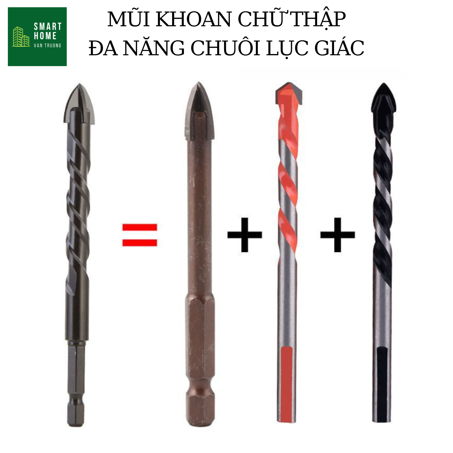 Mũi Khoan Gạch Men Đa Năng, Mũi Khoan Tường Bê Tông Chuôi Chân Lục Giác bắt vít 1/4 (thép đen HSS)