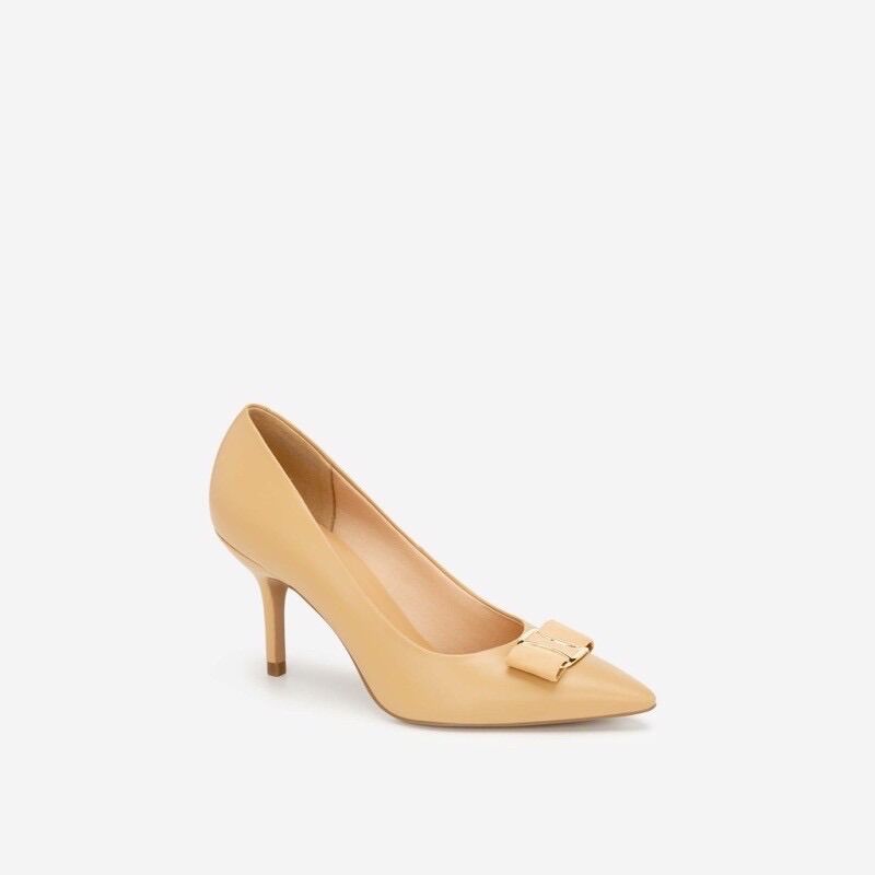 Giày Nữ Cao Gót Mũi Nhọn Đính Nơ Thanh Lịch Vascara - BMN 0431 - Màu Be