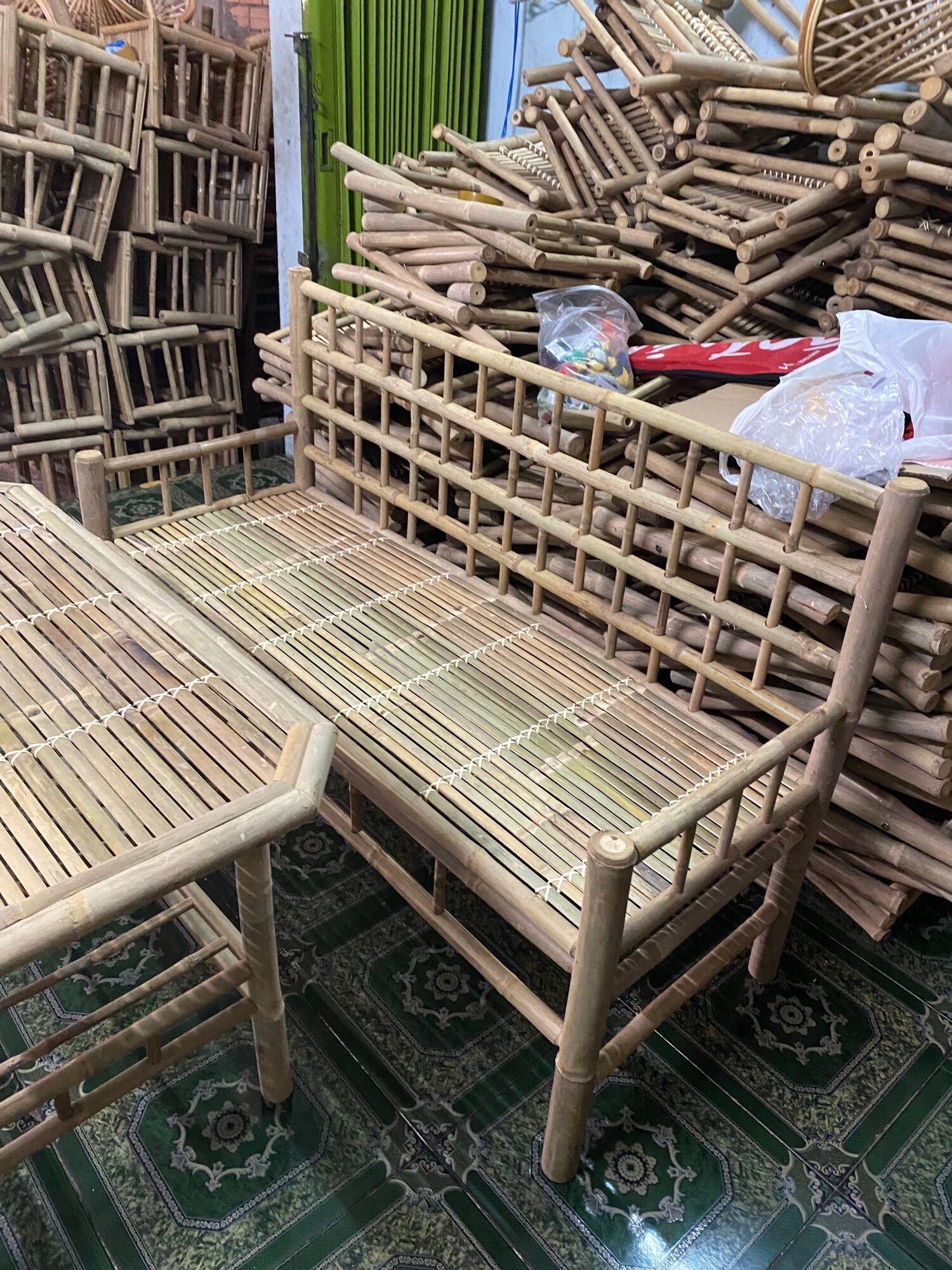 [HCM]Ghế tre băng dài 1m4 kiểu mới kèm chiếu