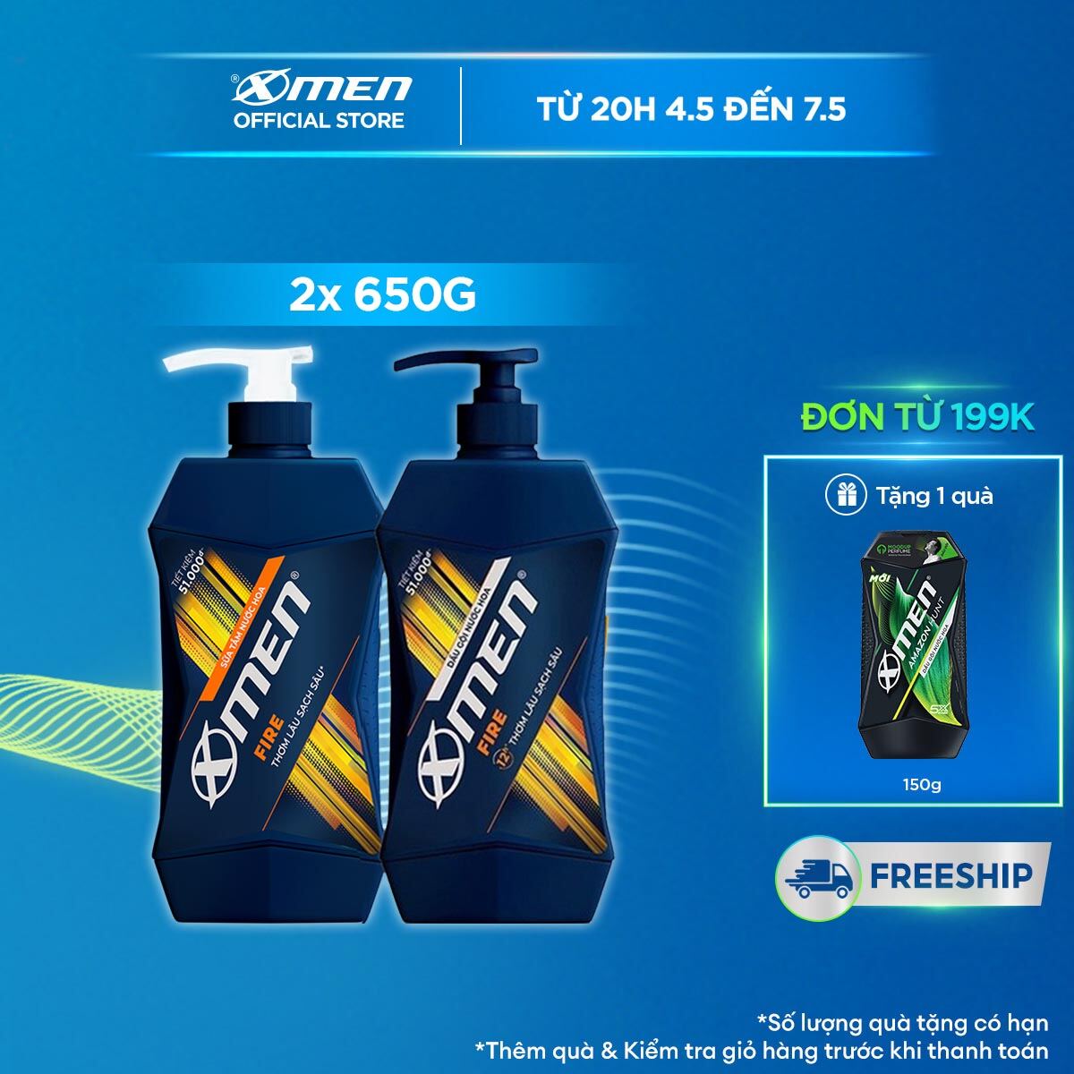 Combo Dầu Gội X-Men Nước hoa Fire 650g và Sữa Tắm X-Men Nước hoa Fire 650g