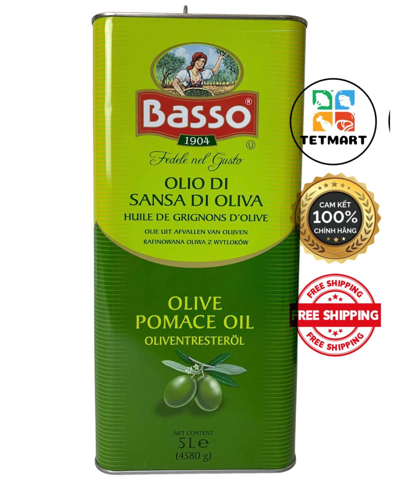 Dầu oliu ô liu pomance Basso 5L nhập khẩu Basso Italia olive pomance oil