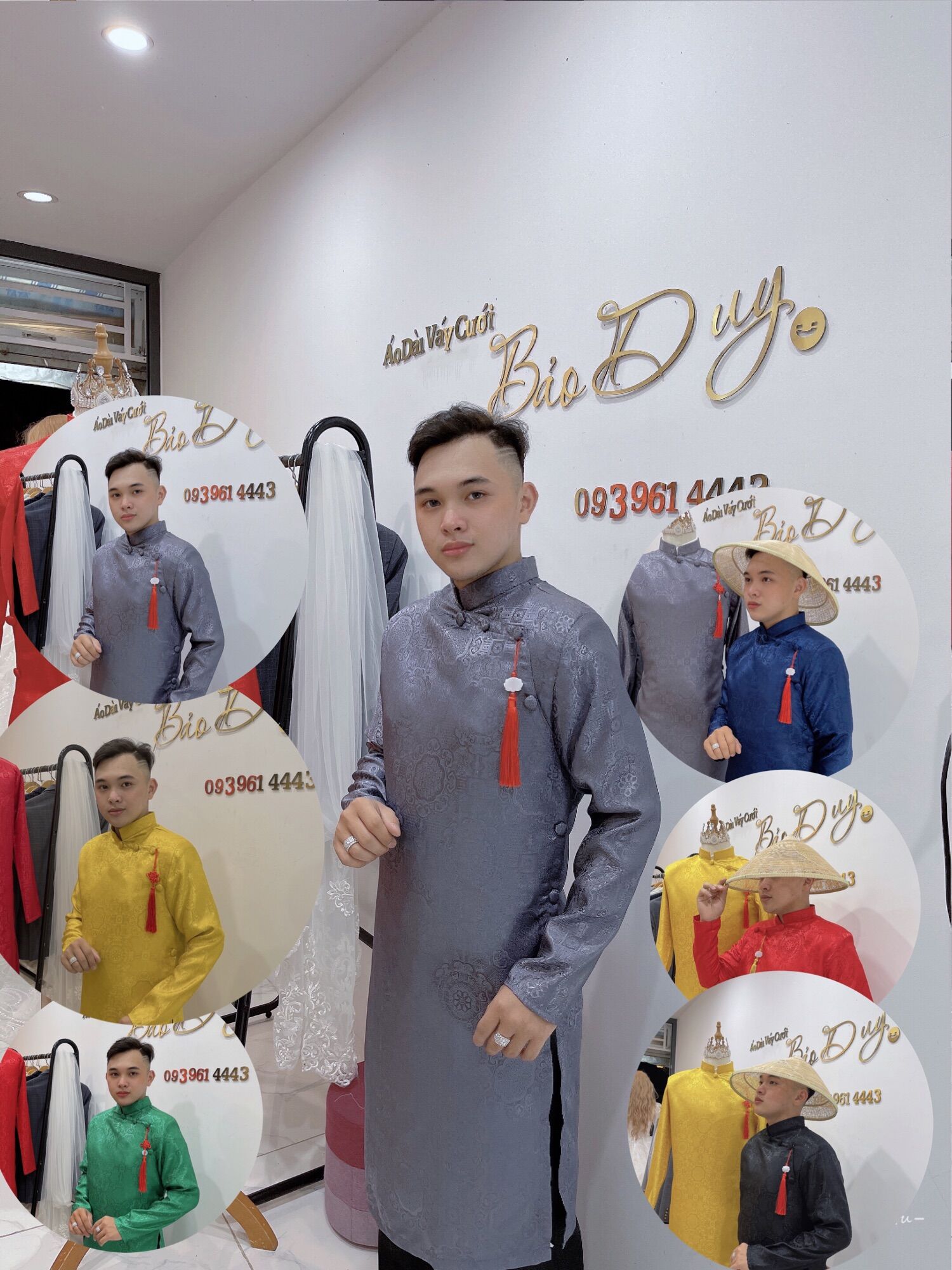 Áo dài nam gấm form vest cao cấp