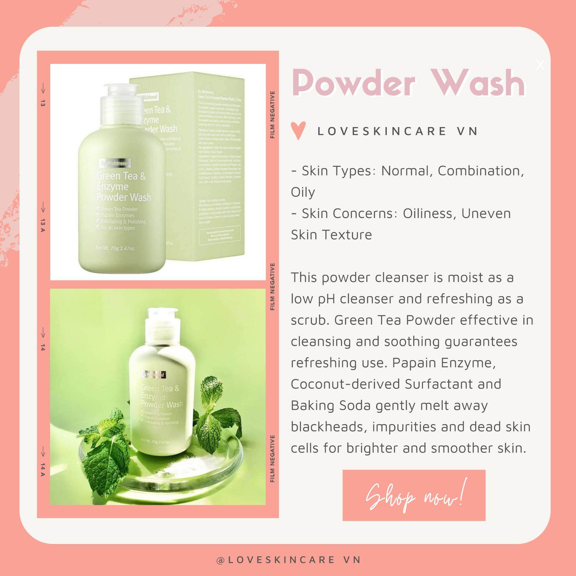 (Date 07-01-2023) Bột rửa mặt Trà xanh nhẹ dịu By Wishtrend Green Tea & Enzyme Powder Wash 70g